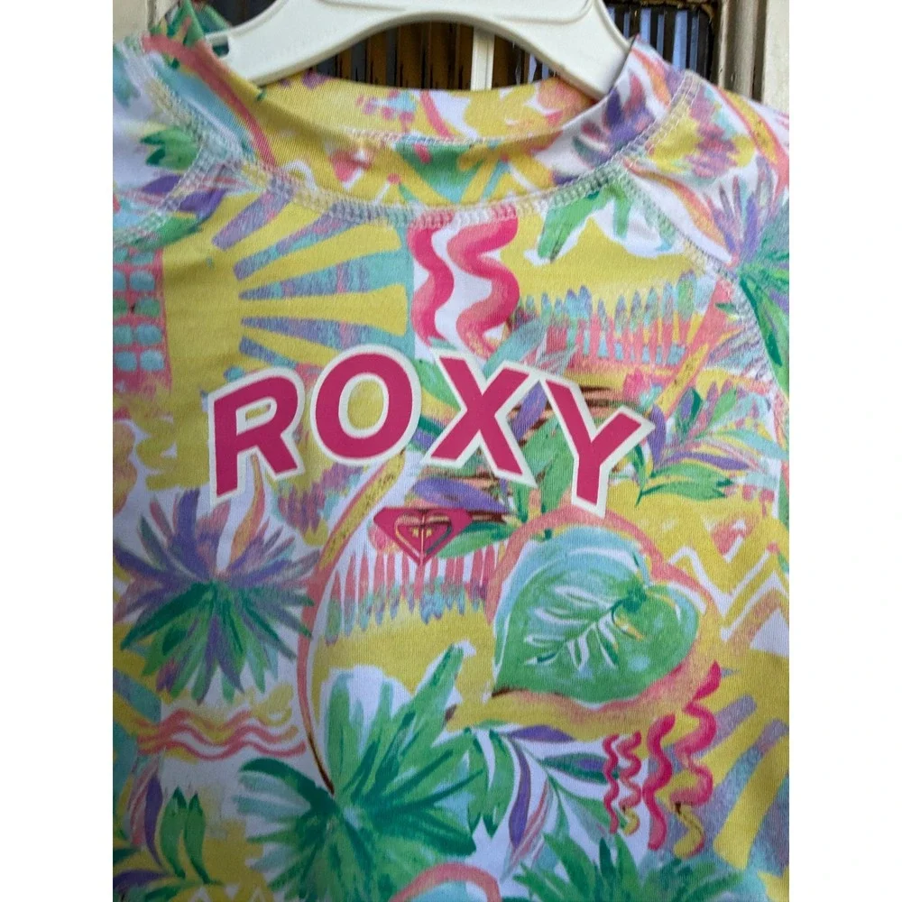 Roxy Kids 2 Piece Rash Guard UPF 50 Tropical Print Yellow Pink Size 24 Months